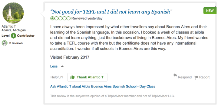 Not good for TEFL and did not learn any Spanish by Atlantic T